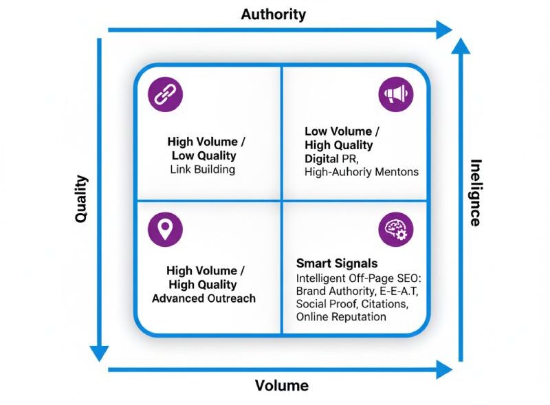 Diagram showing link building vs intelligent off page SEO matrix