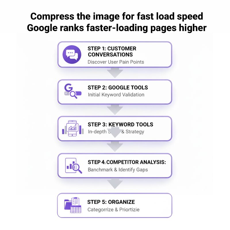 Hub-and-spoke diagram centered on 'Main Topic: Keyword Research,' with surrounding elements like Long-Tail Keywords, Search Intent, and SERP Analysis, demonstrating the complete ecosystem of Long-Tail Keywords for Small Business SEO.