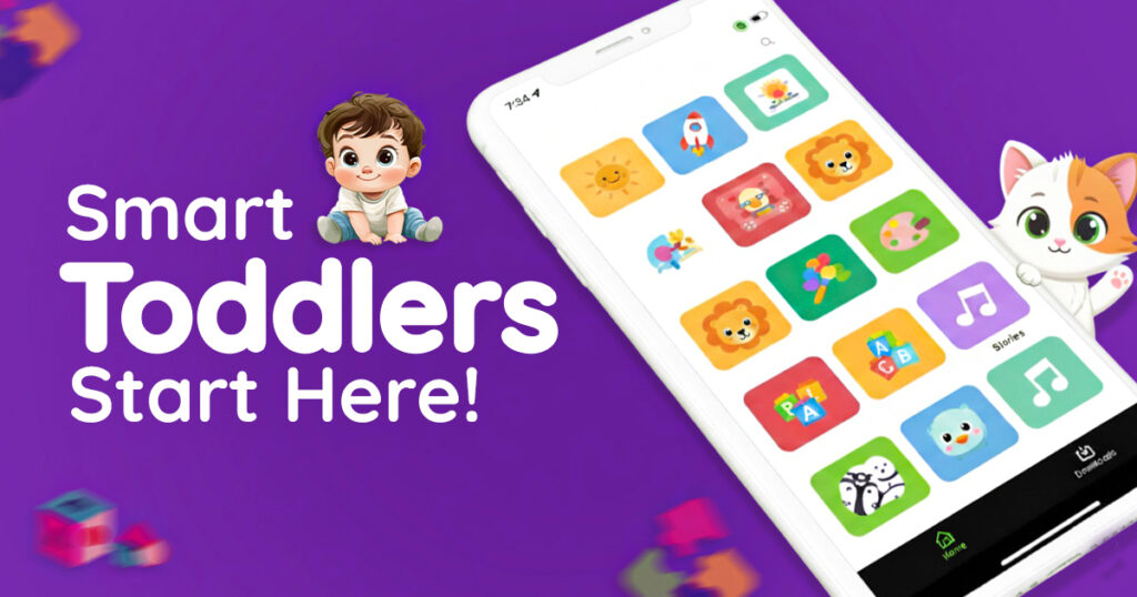 A smartphone screen displaying a variety of colorful learning app icons as part of a guide to educational websites for toddlers.