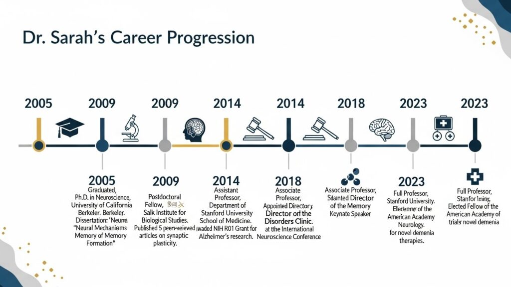Dr. Sarah's career progression
