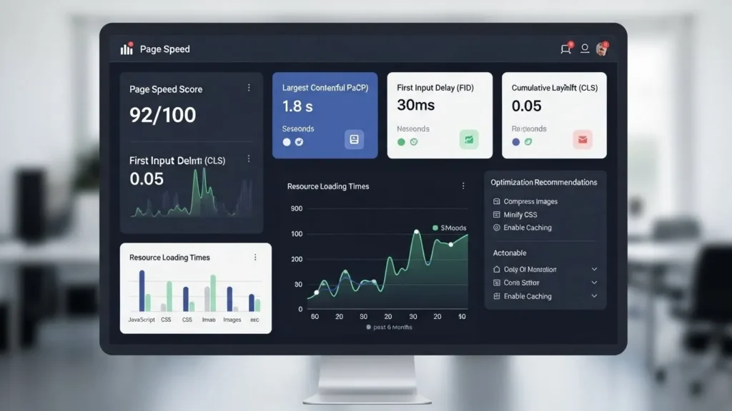 Page speed optimization results dashboard