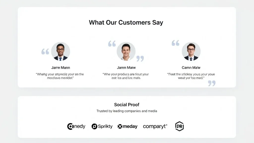 Testimonial and social proof section layout example